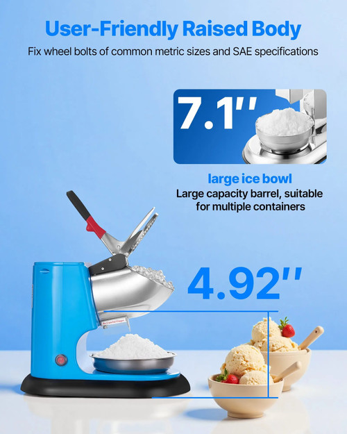 220 lbs/h Commercial Ice Crusher, 300W Electric Snow Cone Machine, 1400 RPM, 4 Blades, Stainless Steel with Bowl & Cover, Blue