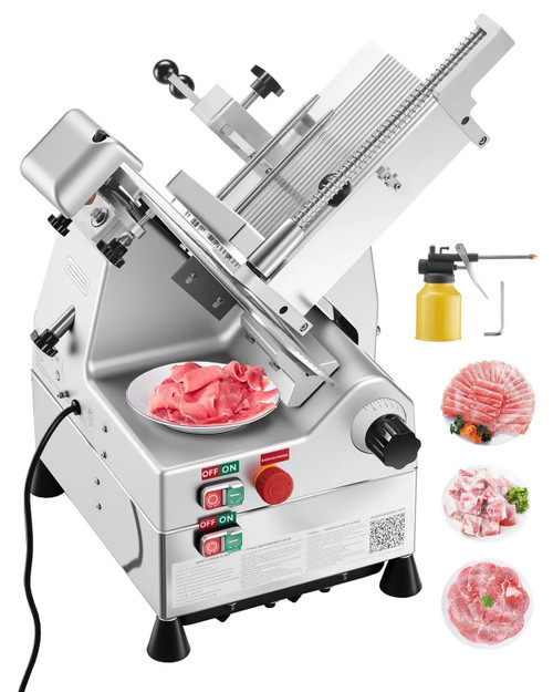 500W Automatic Meat Slicer, 10" Steel Blade, 633 RPM, Adjustable Thickness 0–0.67", for Frozen Meat, Cheese & Bread