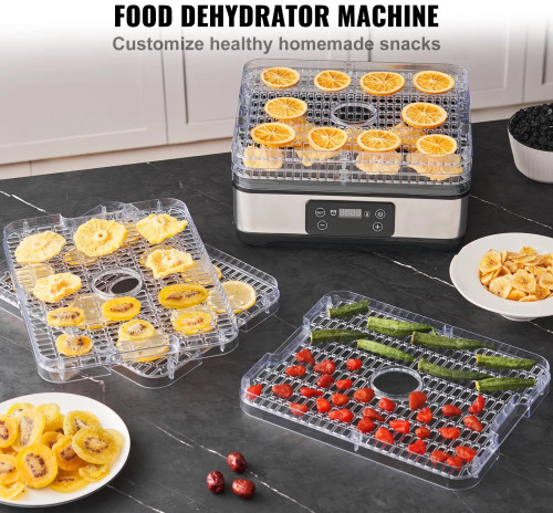 Food Dehydrator Machine, 5‑Tray, 300W, Digital Timer & Temperature Control, ETL Listed
