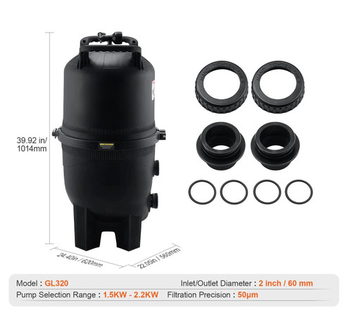 Cartridge Pool Filter, 325 Sq.Ft Area, Leak‑Proof Housing, Pressure Gauge & Relief Valve
