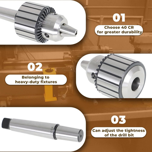 Super Heavy-Duty Drill Chuck - MT3-JT3, 3/16"-3/4" Triple-Grip Precision Chuck with Key