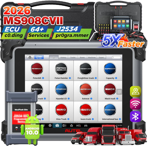 Autel MaxiSys MS908CV II: 2026 Heavy Duty Truck Scanner Upgrade of MS908CV, Same as MS909CV, Semi Truck Tool with J2534 Tool, C0ding, Active Test, 64 Service, Diesel Diagnostic Tool
