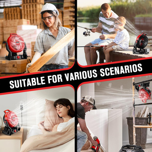 Battery Powered Fan Compatible with Milwaukee M18 18V Battery | Travel Camping Fan Portable with Variable Speed, Silent Low Noise, for Workshop Garage Jobsite Use (AC Adapter Included)