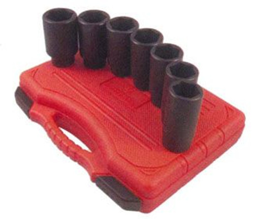 7pc Deep Spindle Nut Impact Socket Set Metric