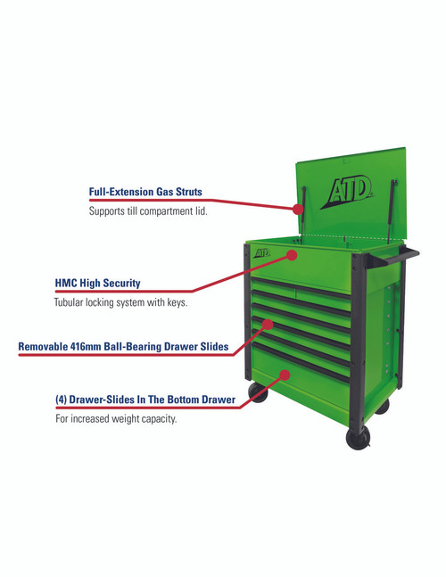 ATD Tools 35" 7-Drawer Flip-Top Tool Cart, Green