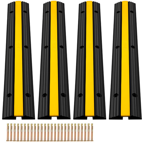 Curb Ramp Protector Modular Rubber Speed Bump Driveway Cable Protector Ramp 4 Packs 1-Channel