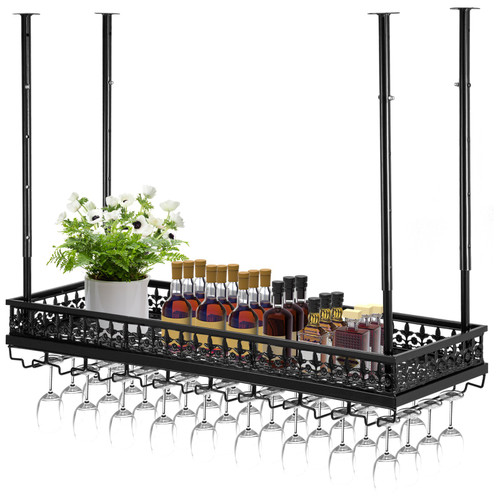 Vevor Ceiling Wine Glass Rack, 35.8 x 13 inch Hanging Wine Glass Rack, 18.9-35.8 inch Height Adjustable Hanging Wine Rack Cabinet, Black Wall-Mounted