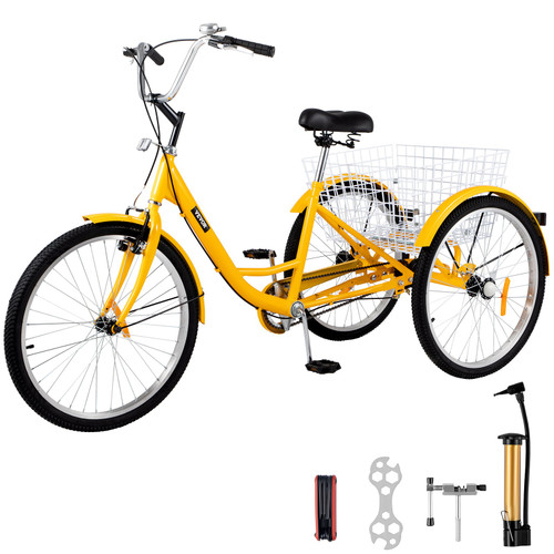 Adult Tricycle 20'' 1-Speed 3 Wheel Yellow Trike Bike Shopping W/ Lock Bike Adult Tricycle 20'' 1-Speed 3 Wheel Yellow Trike Bike Shopping W/ Lock Bike