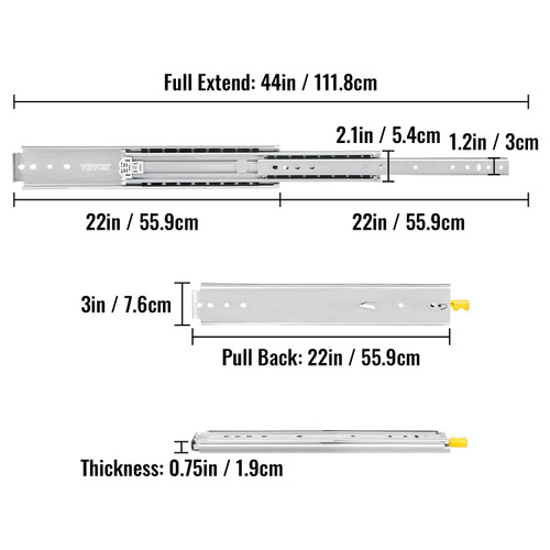 VEVOR 60 Heavy Duty Drawer Slides, Locking Drawer Slides 500 LBS Load  Capacity Long Full Extension Drawer Slide 1 pair Side Mount Ball Bearing  Drawer