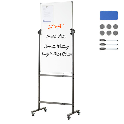 Rolling Whiteboard with Stand 48x36 Mobile Magnetic Whiteboard Adjustable  Height & Angle Dry Erase White Board on Wheels