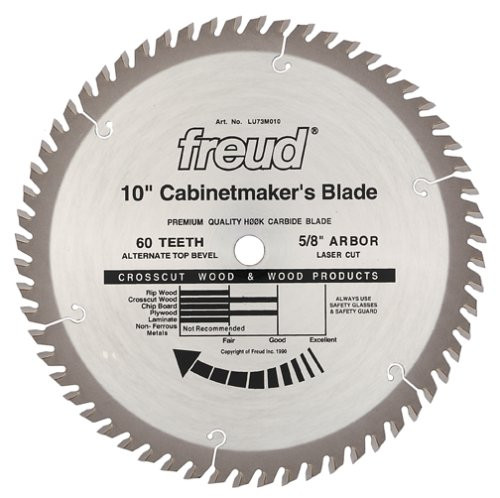 Freud LU73M008 8 Diameter X 48T ATB Cabinetmaker's Crosscut Carbide-Tipped  Saw Blade With 5/8 Arbor (.126 Kerf)