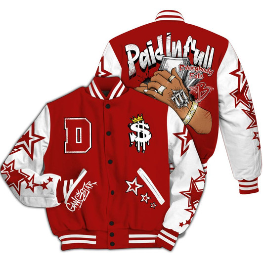 Varsity Jacket To Match High OG Varsity Red 1s - Lucky Money Paid In Full Retro All Over Print