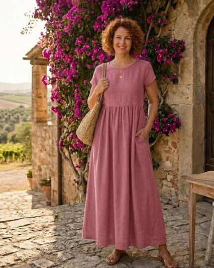 Dusty Rose Linen Dress Women