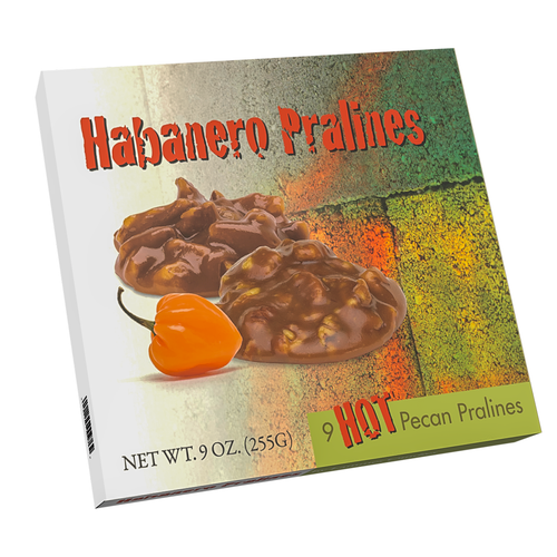 Lammes Candies Habanero Pralines, a box of spicy pecan pralines with a bold habanero kick.