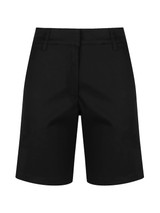 A pair of black chino shorts for women, featuring a simple design and logo on the back.