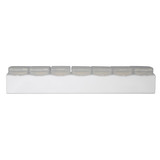 A clear weekly pill box featuring seven compartments for organizing medication, with a white base.