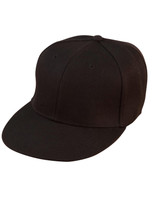 A black snapback cap with a flat brim and a structured crown. It features a logo on the front.
