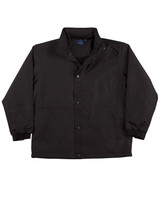 A black kids' contrast jacket featuring a snap front closure and elasticised cuffs. The jacket has side pockets and a logo.