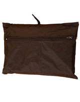 A black zippered pouch, ideal for storing outdoor activity spray jackets, featuring a simple design.