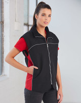 A black and red 3-in-1 jacket featuring a zip-front design and a logo, designed for men.