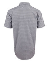 Men's short-sleeve shirt in a black and white gingham check pattern, featuring a collared neck and a logo.