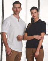 Men's DELUX Polo in white and black; featuring a classic design with a logo on the chest.