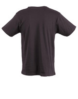 A black unisex cotton t-shirt with short sleeves and a plain back, featuring a logo.