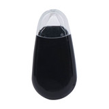A black glue tape dispenser with a clear cap, featuring a logo on its surface.