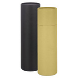 A drink bottle gift tube featuring a black and a mustard yellow bottle, each with a matching lid.