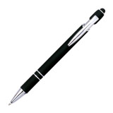 A black stylus pen with silver accents and a built-in touch screen tip. It features a logo on the body.