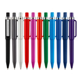 A collection of Stanley plastic pens in various colours, including black, red, blue, green, purple, and pink, with a logo. A collection of Stanley plastic pens in various colours, including black, red, blue, green, purple, and pink, with a logo.