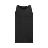 A black men's tank top featuring a sleek design and a small logo at the neckline.