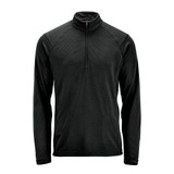 A black men's pullover featuring a 1/4 zip design and long sleeves. It has a logo on the front.