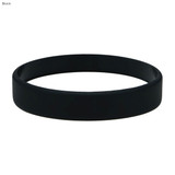 A black silicone wristband with a smooth, embossed surface. It features a logo.