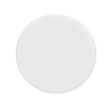 A round, white silicone jar opener with a smooth surface and a minimalist design. It features a logo.