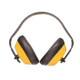 Classic ear muffs in black and yellow, featuring a sturdy headband and dual ear protection cups.