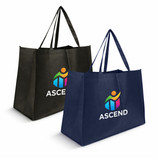 A black and a navy Jumbo Non Woven Shopper bag, each with a logo on the front and sturdy handles.