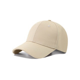 A beige, 230gsm, 6-panel cap with a curved brim and a logo on the front.