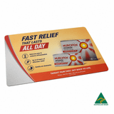 A promotional mouse mat featuring a brightly coloured design, highlighting pain relief with an image of Nurofen packs.