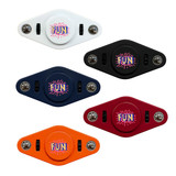 A collection of Vibro Fidget Spinners in white, black, navy, red, and orange, all featuring a logo.
