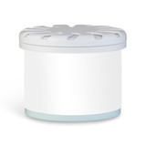 A white fragrance pot with a decorated lid and a light blue base, featuring a branding logo.