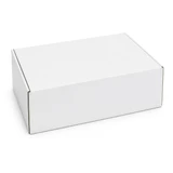 A white box with a locking lid, measuring 410 x 255 x 150mm, featuring a simple design and a logo.