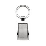 A silver rectangular keytag with a smooth surface and a circular keyring attachment.