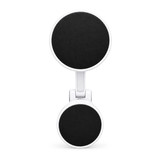 A two-part phone holder in white with black circular magnet sections, designed for secure attachment.