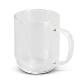 A glass mug with a handle, featuring a clear design and simple, modern style. A glass mug with a handle, featuring a clear design and simple, modern style.