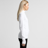 A white turtle neck jumper with long sleeves, shown on a person in profile against a plain background.