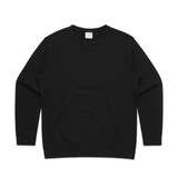 A black sweater with a simple design, featuring a crew neck and long sleeves. It has a logo on the front.