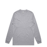 A grey long-sleeve T-shirt with a crew neck and an unembellished design. It has a logo on the label.