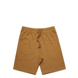 A pair of brown sports shorts featuring an elastic waistband and drawstring. The shorts have a minimalist design.