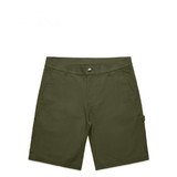 Utility shorts in dark green with a button closure and multiple pockets. Features a logo on the fabric.